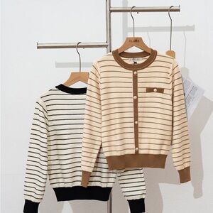 LaMer Brown and Cream Striped Cardigan